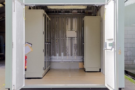 Internal view of portable relay room showing protection & control equipment Internal view of portable relay room showing protection &control equipment