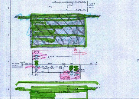 Hand marked-up substation drawing prior to redraw